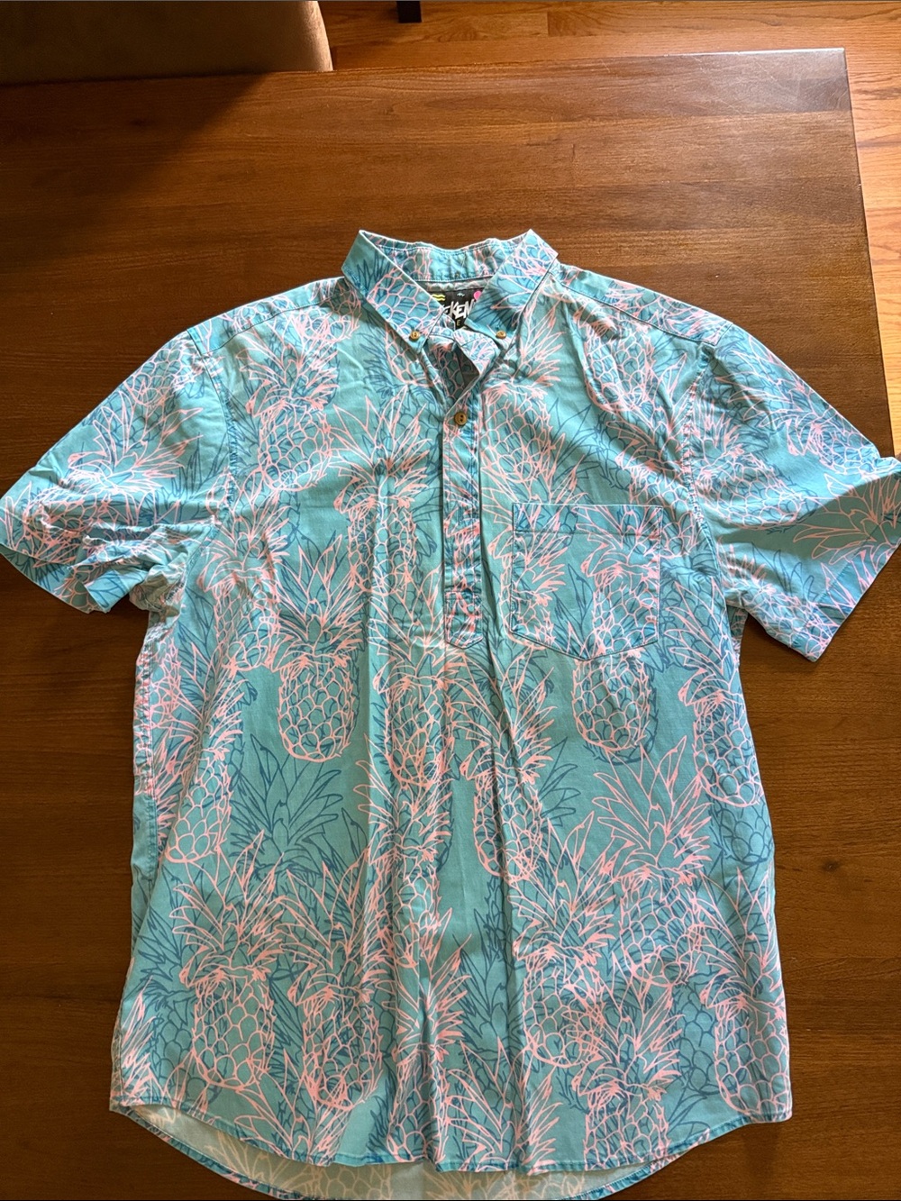 chubbies Aqua Button-Up Pineapple Print Shirt